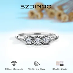 Luxury Three Stone 3 Stone Moissanite Ring D Color Engagement 925 Silver Rings 18K Gold Plated Jewelry Women Wholesale