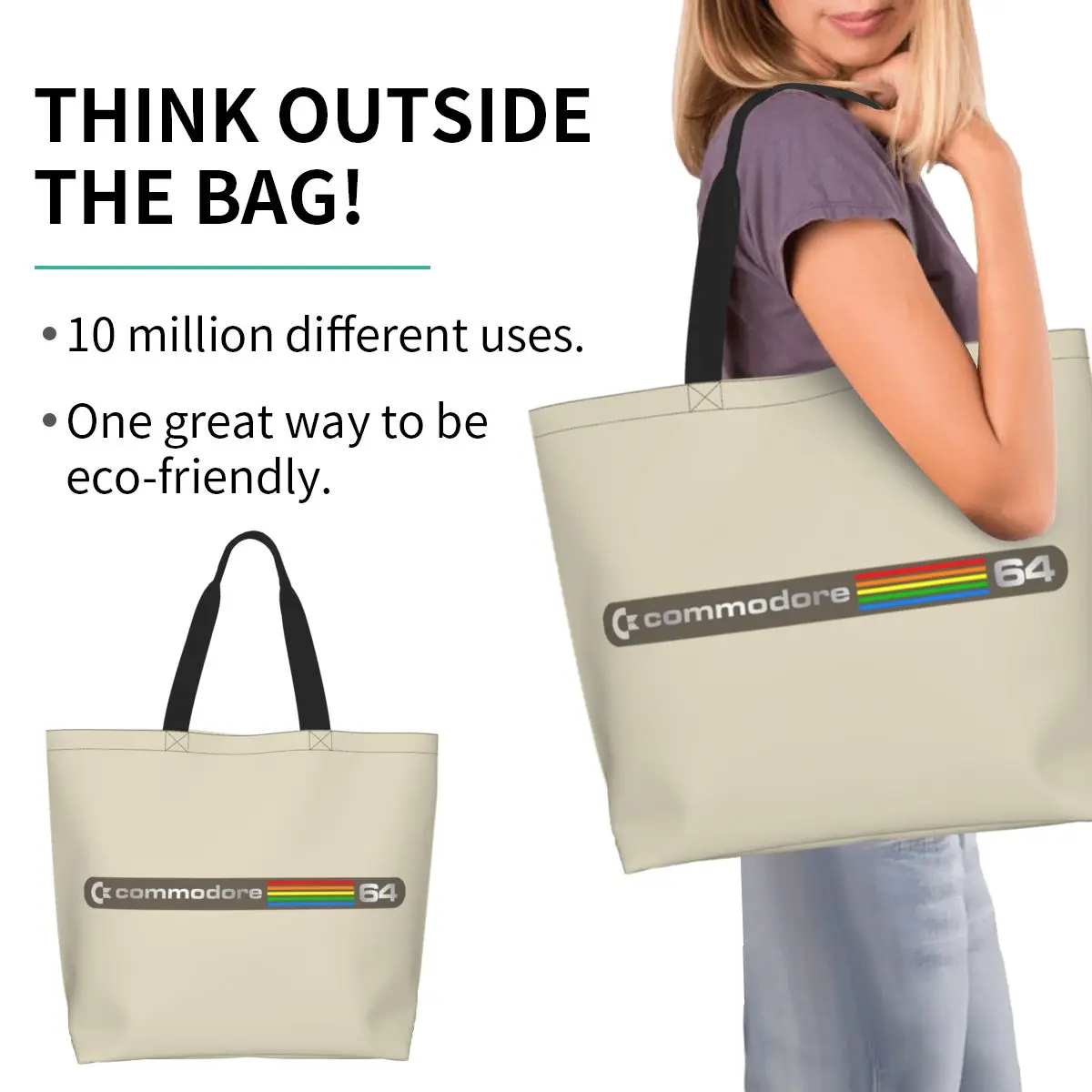 Commodore 64 - Version 3a Shopping Tote Bag Canvas Large Capacity Shoulder Bags Shopper Grocery Handbag for Women