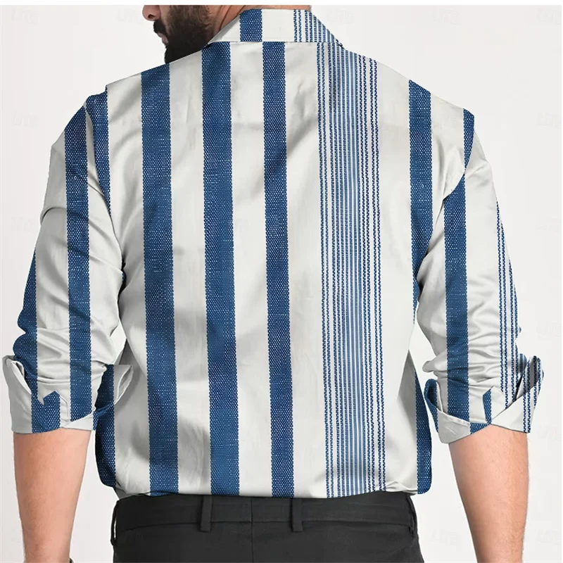 Plaid Business Casual Men's Printed Shirt Formal Spring Summer Lapel Long Sleeve Blue XS-6XL Four-Way Stretch Fabric Shirt