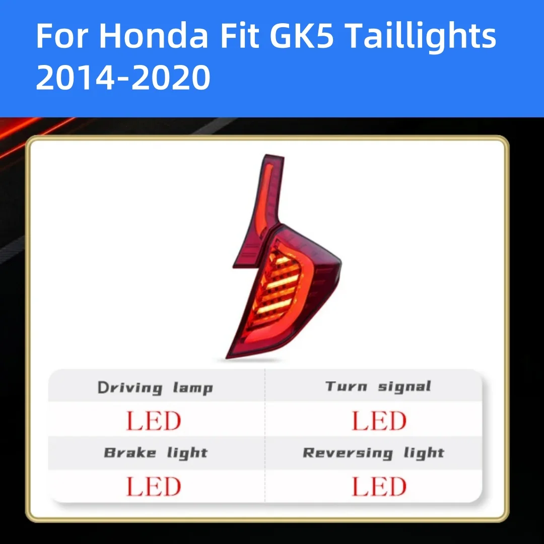 

LED Auto Rear Lamps For 2014-2020 Honda Fit GK5 Taillights Assemblies Modified New Style Rib Driving Brake Turn Signals Lights