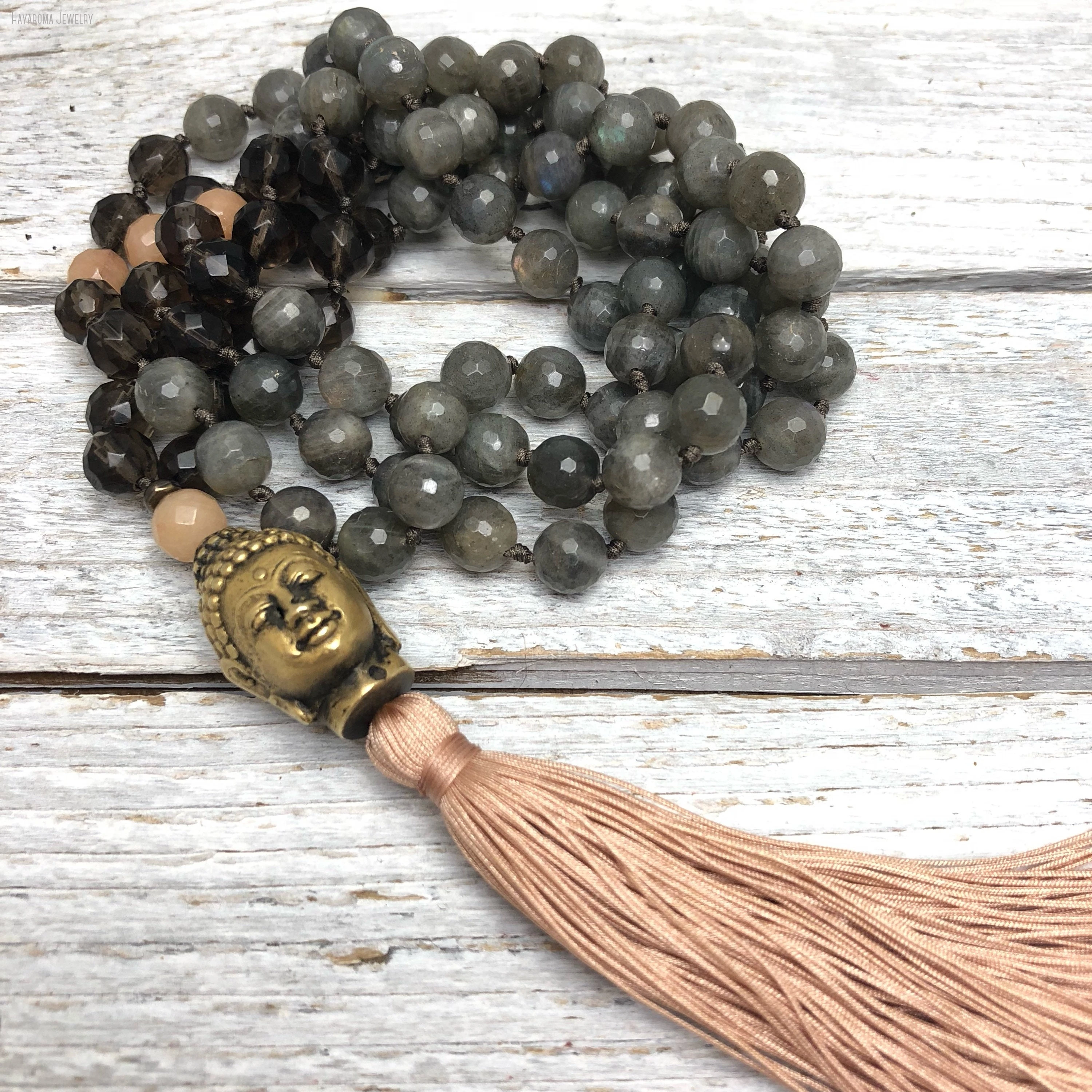 10Pcs Gemstone 108 Japa Mala Prayer Bead Necklace Spiritual Yoga Women Men Buddha Charm Jewelry