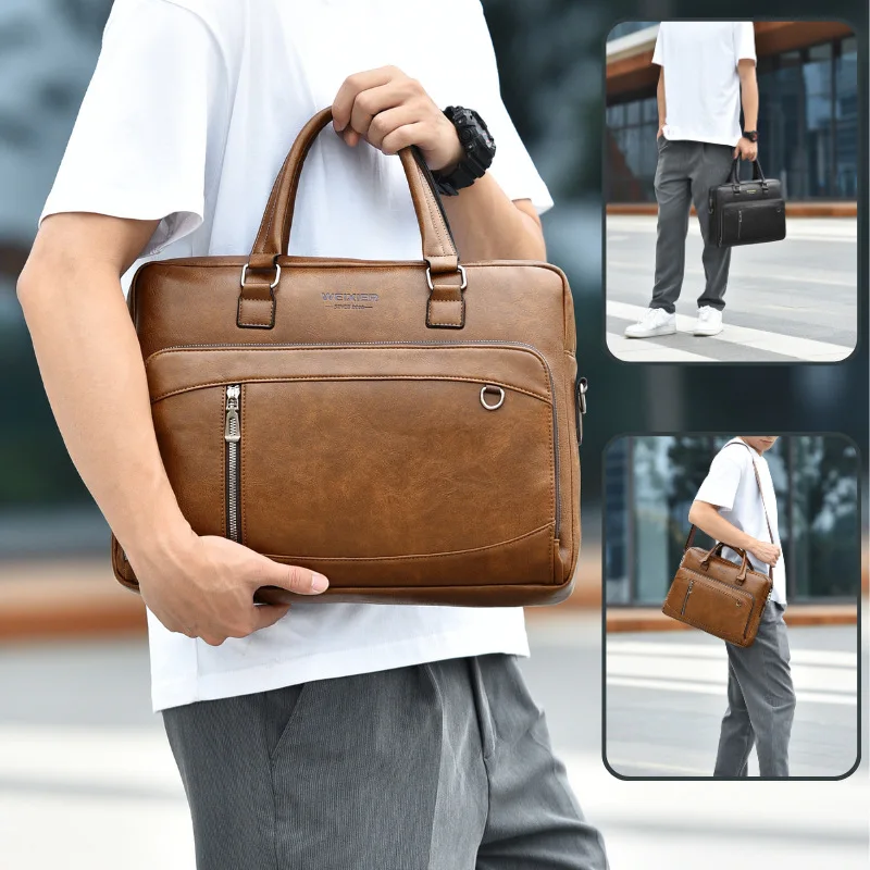 Business Handbag Horizontal Men's Shoulder Crossbody Bag High-end Sense Large Capacity Briefcase for File 15inches Laptop Storag