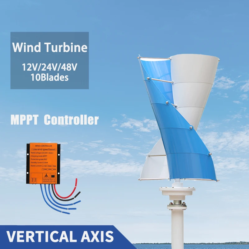 

Vertical Axis Windmill 12v 24v 48v Wind Turbine 15KW 10Blades Permanent Maglev Generator With Mppt Charge Controller