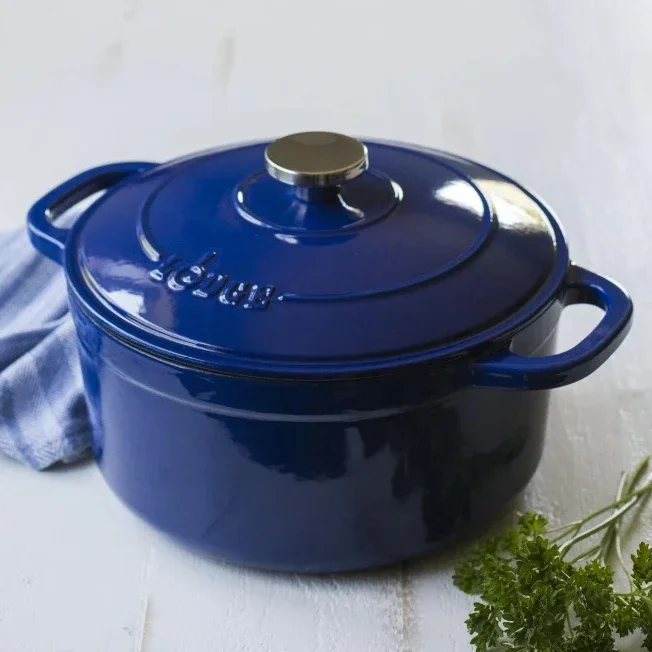 Cooking Pot Indigo Saucepan Cast Iron 5.5 Quart Enameled Dutch Oven Caste Iron Cookware Tableware Kitchen Dining Bar Home Garden