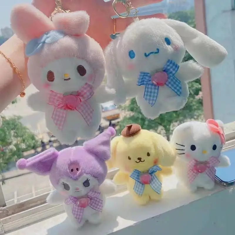 12Cm Sanrio Plush Mymelody Pompom Purin Kuromi Cinnamoroll Kitty Doll 4 Inch Cartoon Bag Pendant Anime Toy Girl Birthday Gift