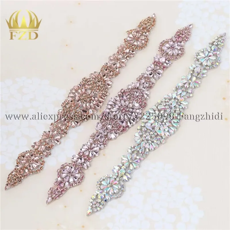 

Pink Crystals Rose Gold Claw Motif Appliques Tear Drop Rhinestones Bridal Decoration Crystal Patches for Wedding Belt 1 Piece