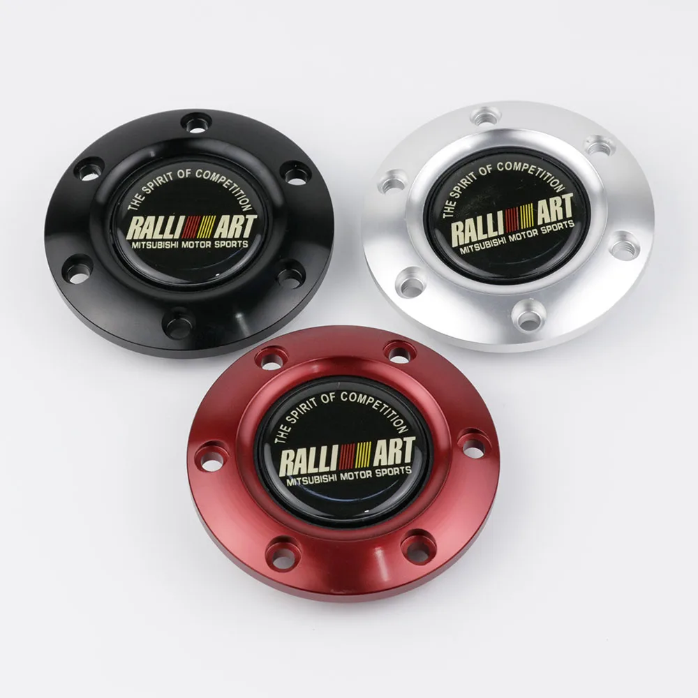 Car Styling Black Ralliart Racing Steering Wheel Horn Button Speaker Control Cover  + Aluminum Black/Red/Silver Edge