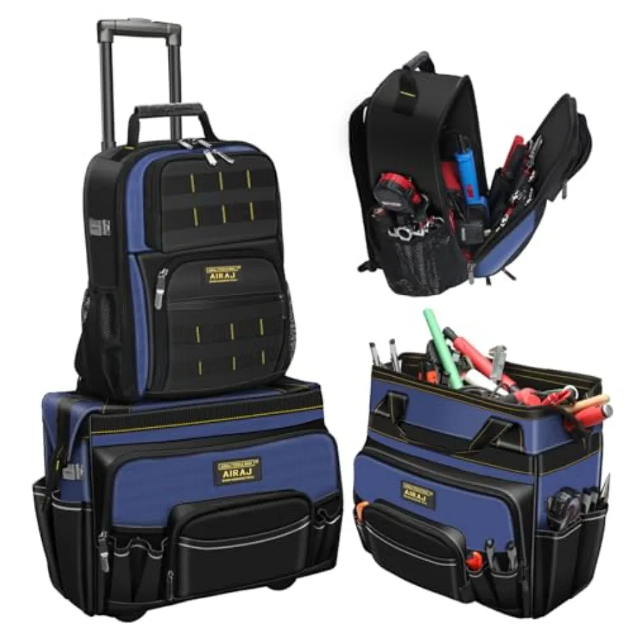 21 حقيبة أدوات المتداول مع عجلات 18 أداة حقيبة الظهر مجموعة قابل للتعديل تصغير مقبض مقاوم للماء أداة حقيبة أداة على ظهره الثقيلة Du #1