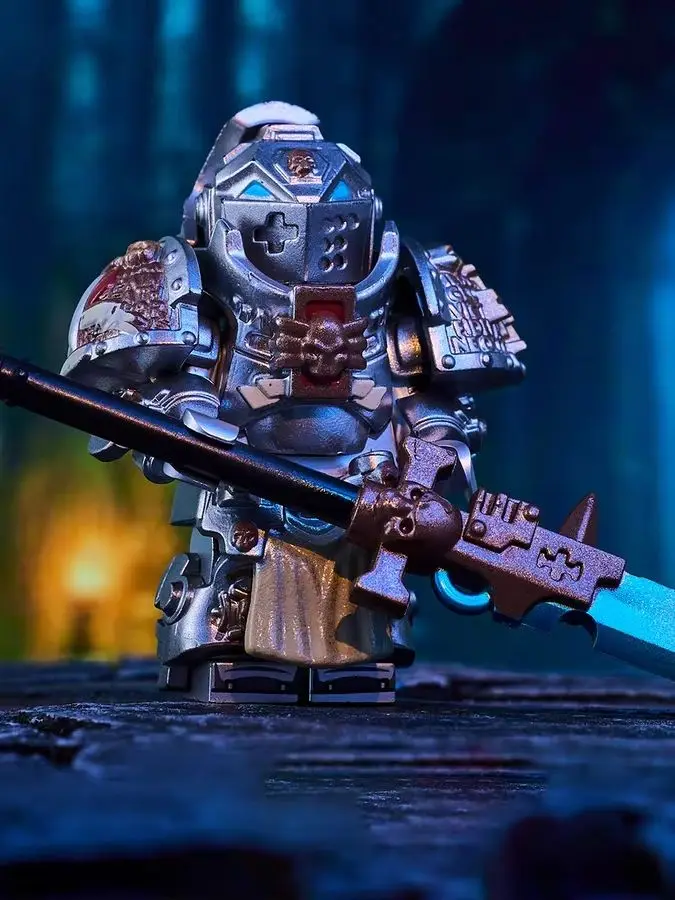 3D MOC Modell Retro Grauer Ritter Terminator Space Marine Schwarzer Tempelritter Mittelalterliche Ritterfigur Schreibtischdekoration Abschlussgeschenk – Detail 3