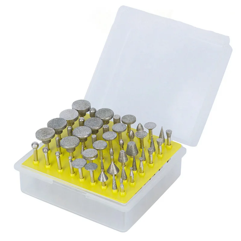 50pcs Diamond Grinding Needle Point Burr Bits Drill Head Accessories Tip Alloy Cylindrical Ball Tool