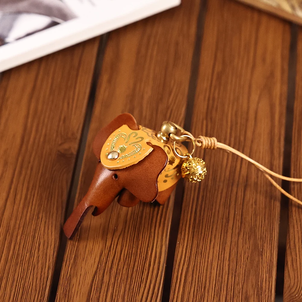 New Creative Cute Elephant Bag Small Pendant Genuine Leather Handmade Animal Mini Doll Keychain Pendant