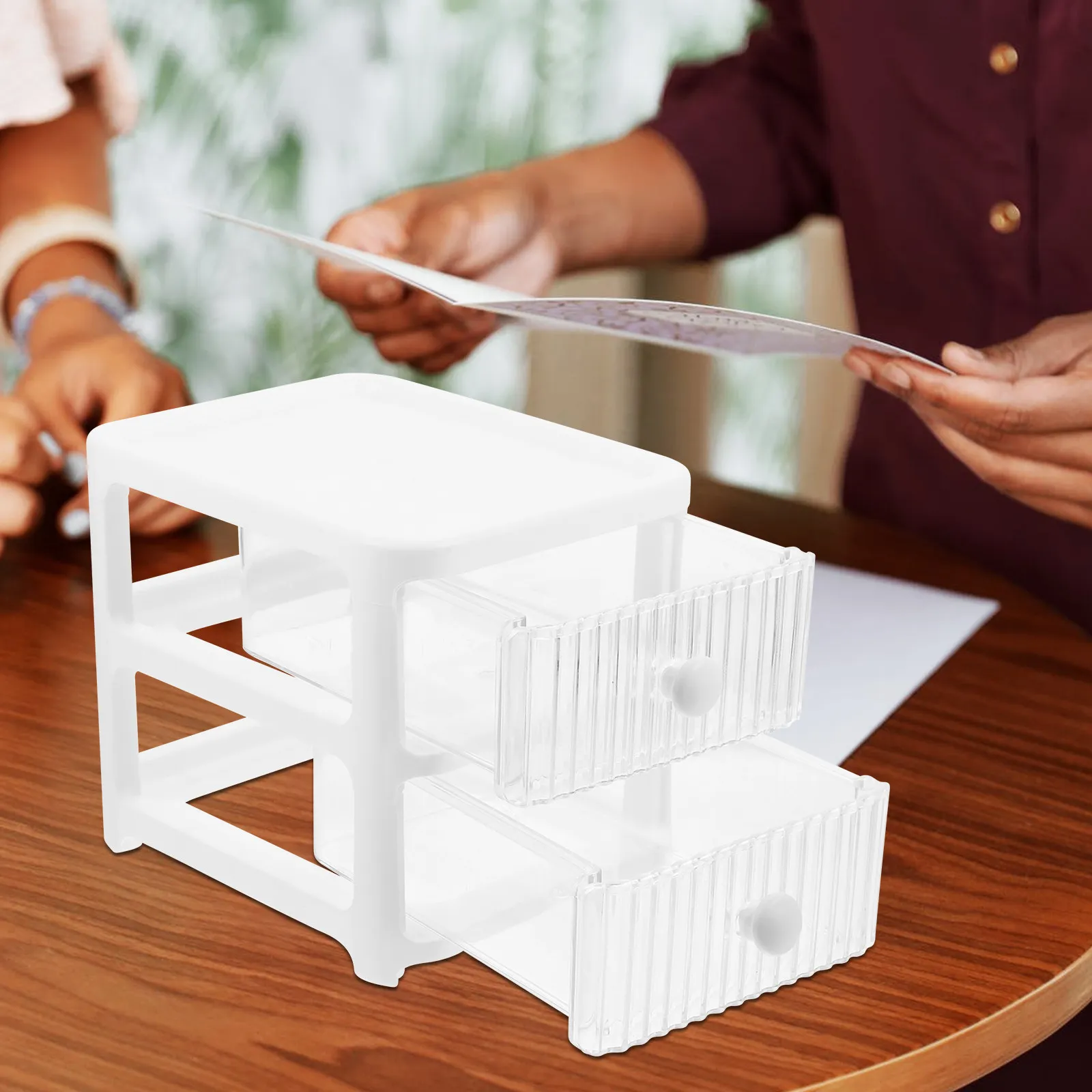 Desktop Organizer with Drawers Compact Storage Solution for Office School Supplies and Cosmetics Plastic Desk Organizer