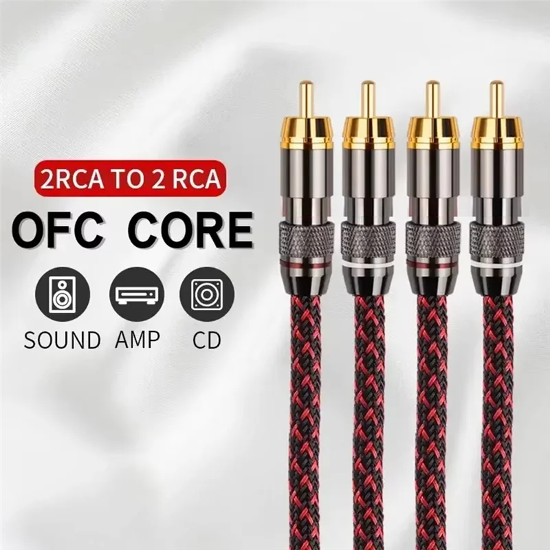 AS95-HIFI cabo de áudio rca estéreo 1 par 2 rca para 2 cabos de interconexão rca 4n ofc macho para macho para amplificador dac tv áudio do carro