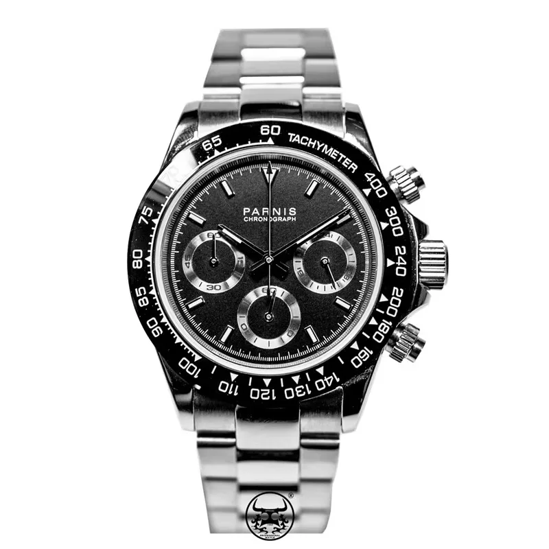Parnis relógio de quartzo Ground Tona VK63 Sweep Seconds cronógrafo movimento masculino negócios autêntico