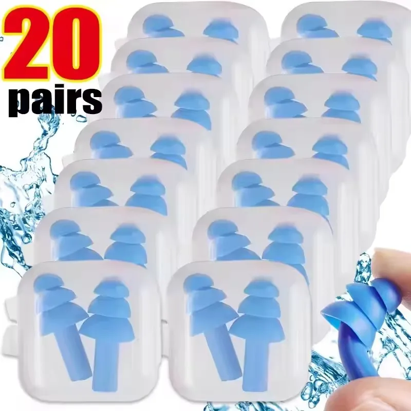 25-1Pair Soft Silicone Waterproof Earplugs Noise Cancelling Reusable Ear Plug for Sleeping Snoring Studying with Protector Box