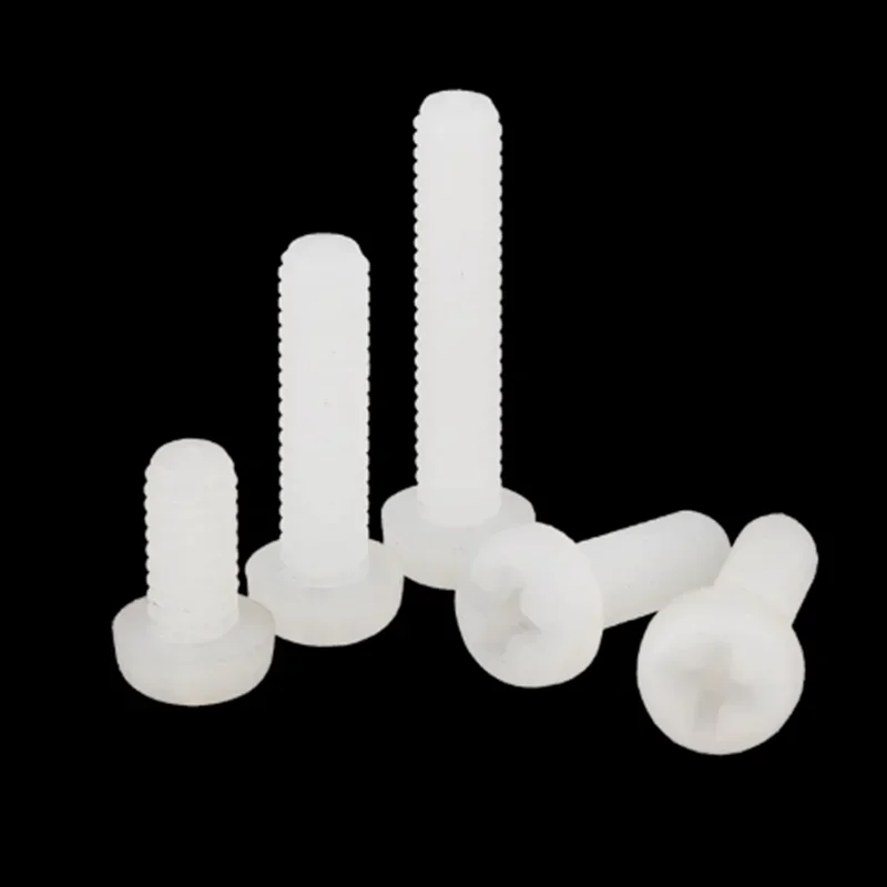 Vite in nylon M2 M2.5 M3 M4 M5 M6 M8 Viti a testa cilindrica Phillips in plastica di nylon bianco Bulloni isolati a testa tonda a croce