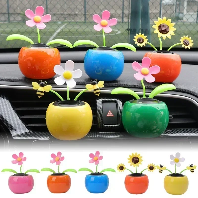 Car Solar Sunflower Ornaments Swaying Honey Bee Decoration Ornaments Dashboard Solar Energy Dancing Flowers Swinging Ornaments