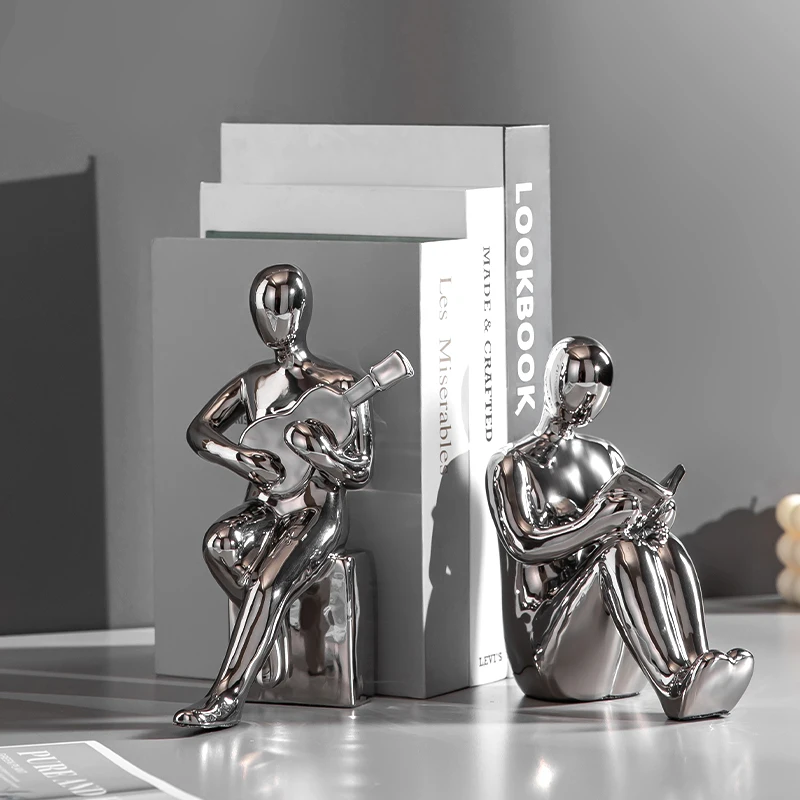 Nordic Style Abstract Character Heavy Bookends Ceramic People Statues Black White Set Reading Book Figures Office Bookcase Decor