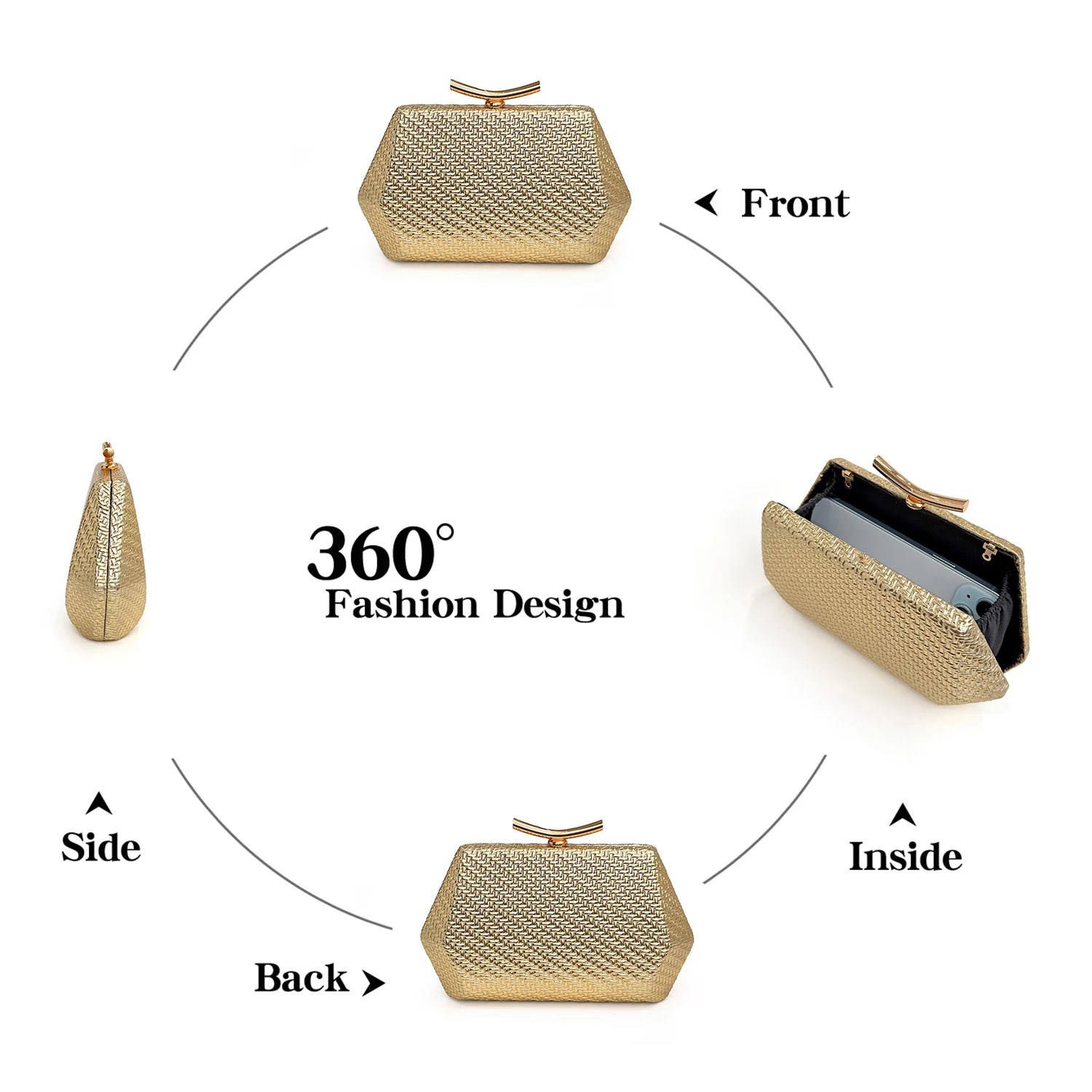 Stilvolle und elegante gewebte Abendclutch, luxuriöse Designer-Schultertasche mit Kette, minimalistische Damenhandtasche, Hochzeits-Abendclutch, Partytasche – Detail 8