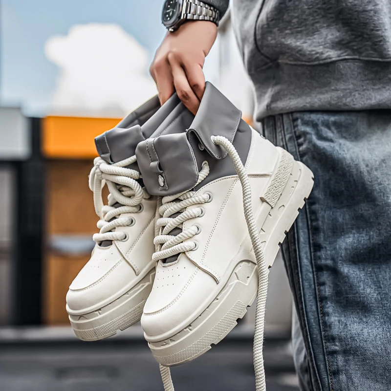 

Autumn & Winter New Men's Thick-Soled Elevator Boots, Two-Way Wear High-Top Sneakers, Non-Slip Wear-Resistant Fashion Work Boots