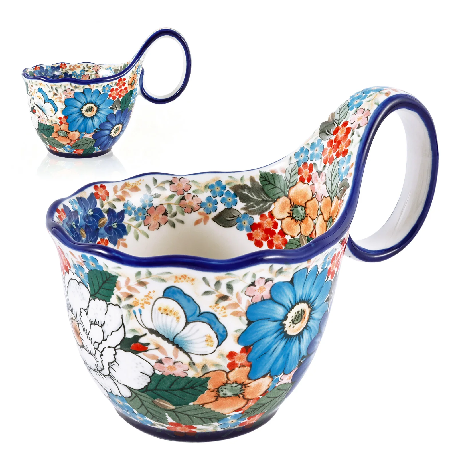 Ceramic Microwavable Soup Bowl with Loop Handle for Coffee Milk Soup Bowl with Handle Ceramic Soup Bowl Soup Mug Hand Painted