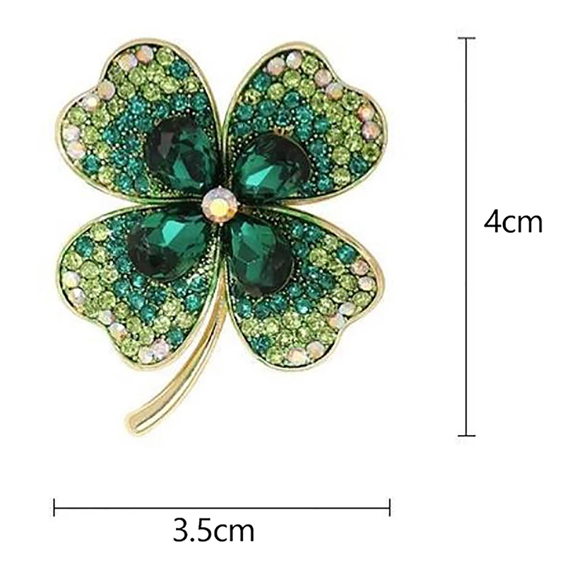 Fashion Rhinestone Clover Brooches Women Clothing Coat Jewelry Party Accessories