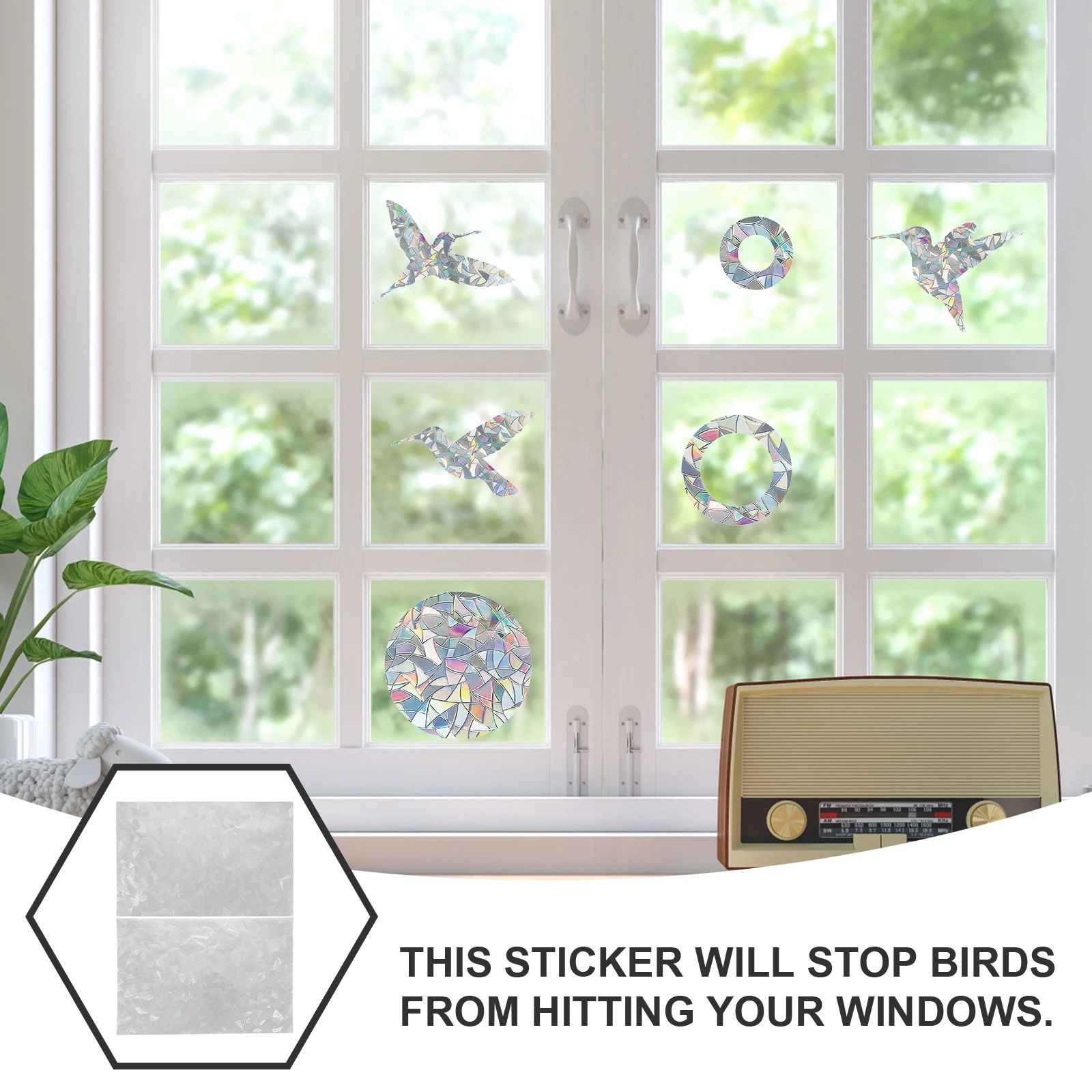 

PVC Self Adhesive Hummingbird Leaves Round Stickers Static Cling Removable Window Decals Glass Decor Home Office Wall