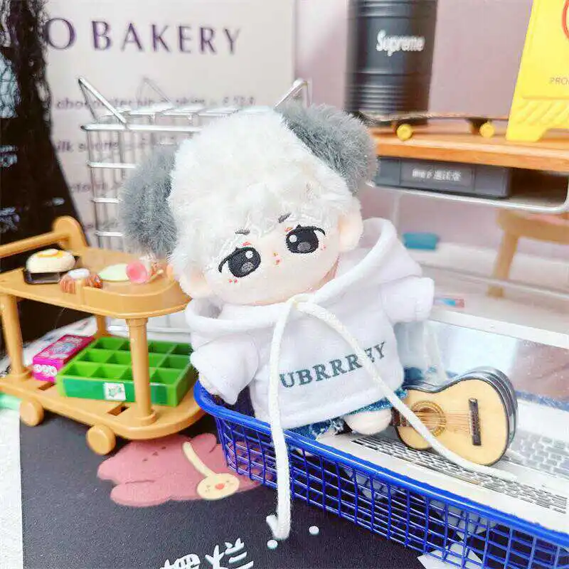 Kawaii Idol Doll Clothes，White Hoodie, Dark Blue Pants Suit, Cute DIY Clothes, Dress Up Plush Doll Clothes, Fans Gifts, 10cm