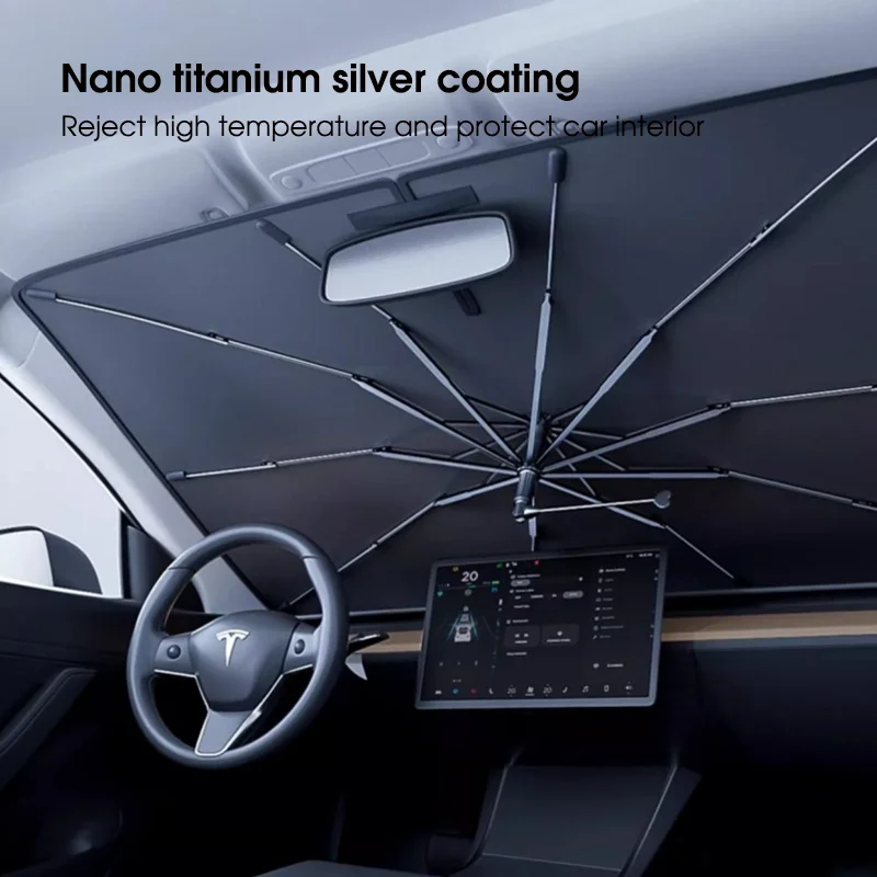 Car Windshield Sunshade Umbrella With 360 ° Rotation Flexible Handle Front Window Sunshade UV Protection Heat Insulation