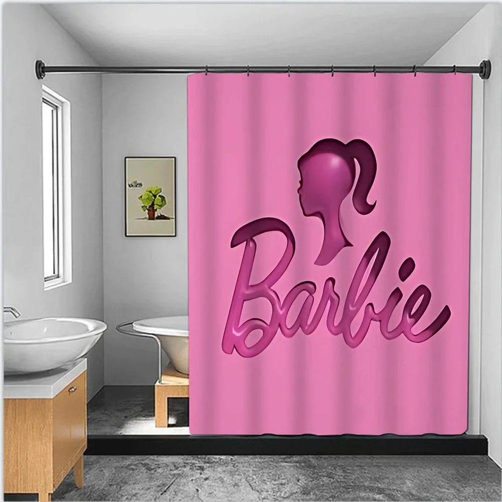 Cute B-Barbie Pink Shower Curtain Waterproof Polyester Fabric Paint Colorful Bath Curtains Home Bathroom Decor Curtain With Hook