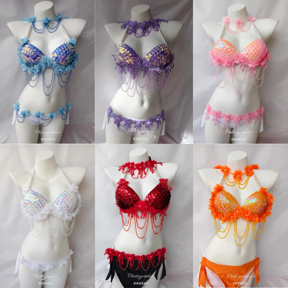 Handmade Sequin Bikini Set Mermaid Tail Compatible Swimwear Women Sexy Bikini Cosplay Beachwear Push Up Bathing Suit 2027 New