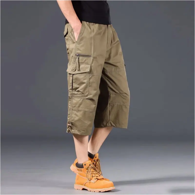 Summer Knee Length Cargo Shorts Men's Loose Casual Cotton Multi Pockets Breeches Capri Short Jogging Camouflage Tactical Shorts