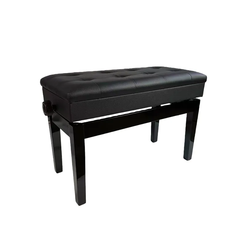 Oak PU Leather Adjustable Piano Bench with Storage, Home Studio Furniture, Solid Wood Seat, Black White Color Options