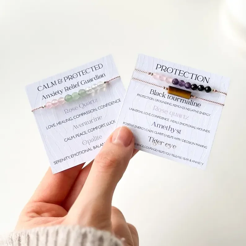 طقم سوار مصنوع يدويًا لتخفيف القلق ، التراص ، تقليل التوتر ، بلورات الشفاء