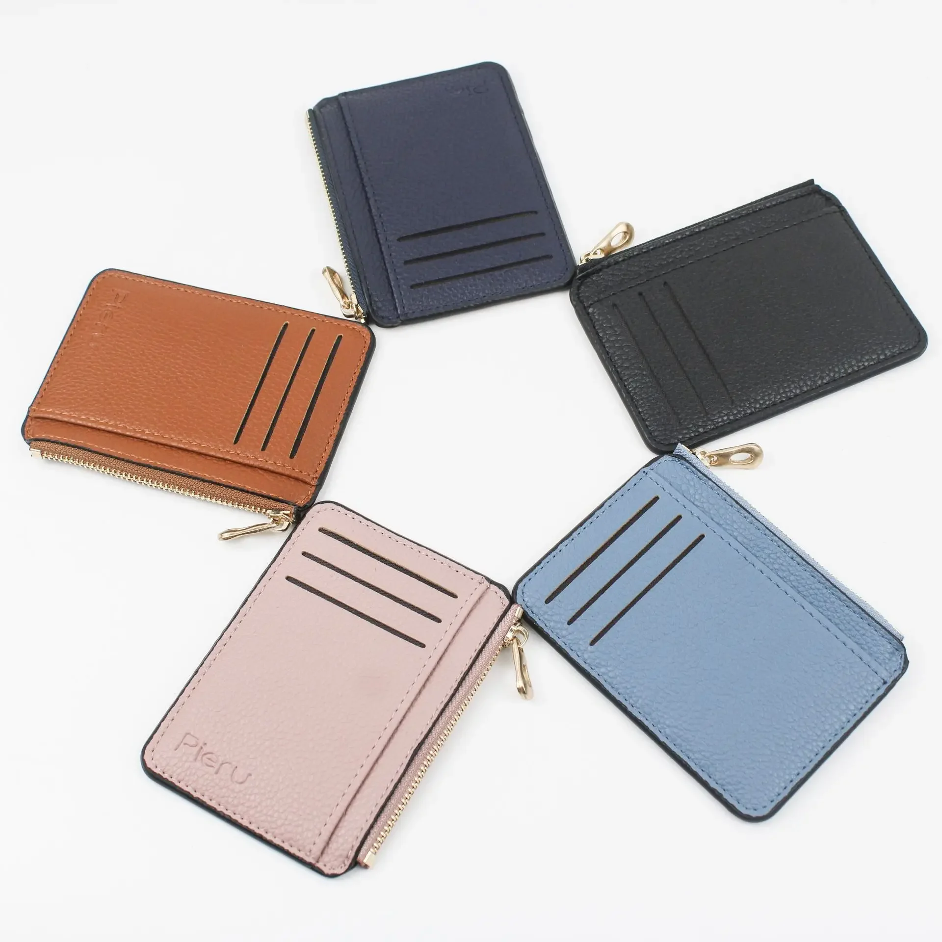 Porte-cartes de crédit à fermeture éclair ultra-mince pour hommes, portefeuille en cuir 100%, porte-monnaie mince et simple, 9 emplacements pour cartes, sacs