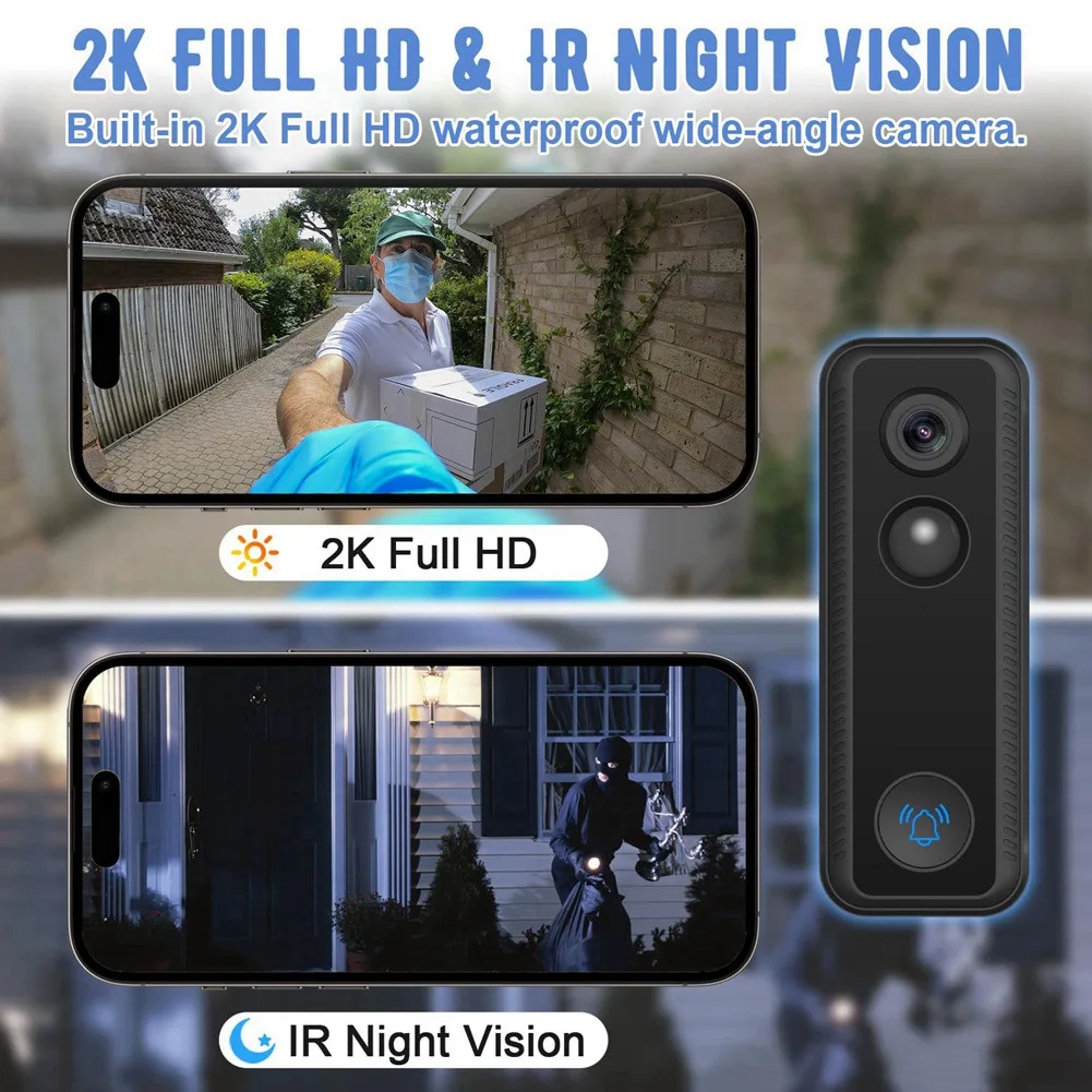 BTLIFE-Wireless Doorbell Camera With Chime, 2K HD Video, No Subscription Needed, Night Vision, Human Detection