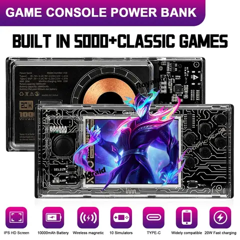 A10 Handhållen Spelkonsol Powerbank Integrerad 10000mAh 20W Snabbladdning Magnetisk Trådlös Laddning Mobil Strömförsörjning 2IN1 10 best sales Powerbank-spel - №4