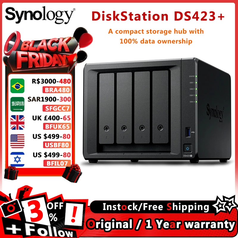 Synology DiskStation DS423+ 4-Bay NAS Enclosure 4 x 3.5/2.5