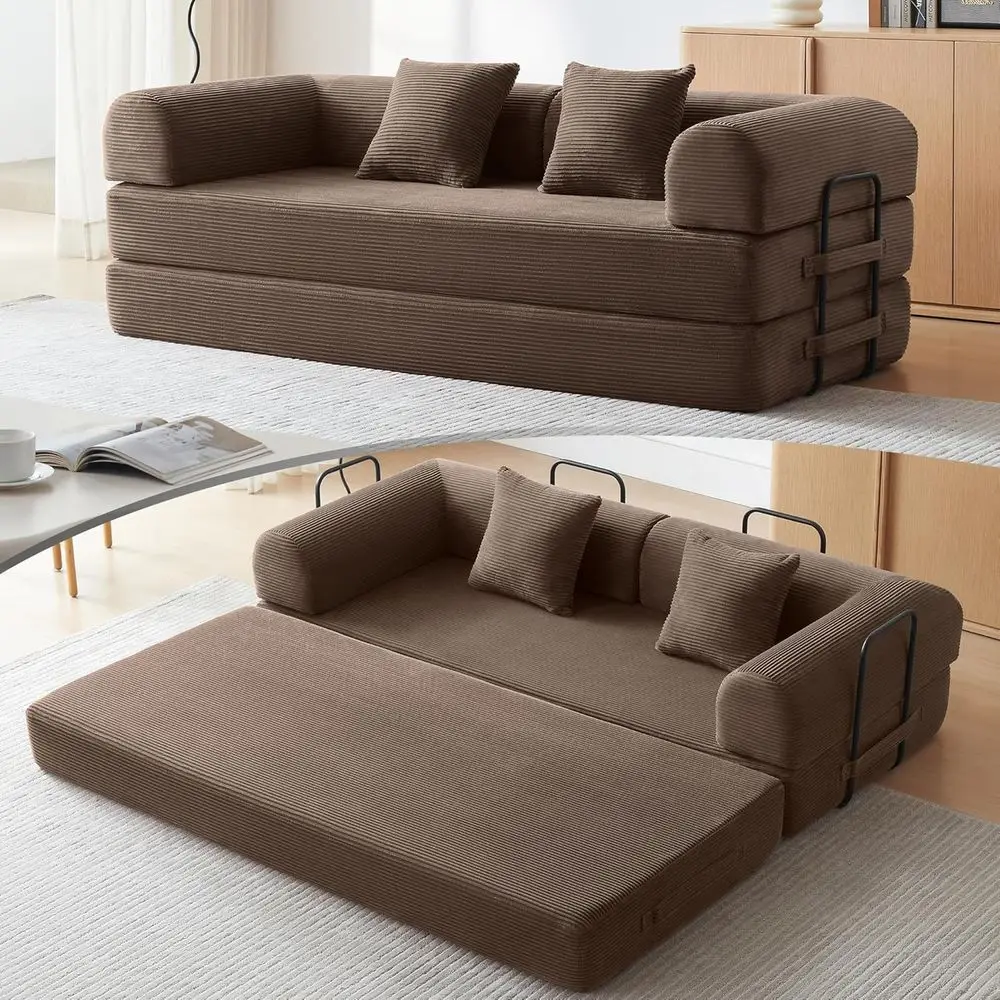 

Modern Convertible Sleeper Sofa Bed, Love Seat with Memory Foam, Easy Assembly Cloud Couch in Brown