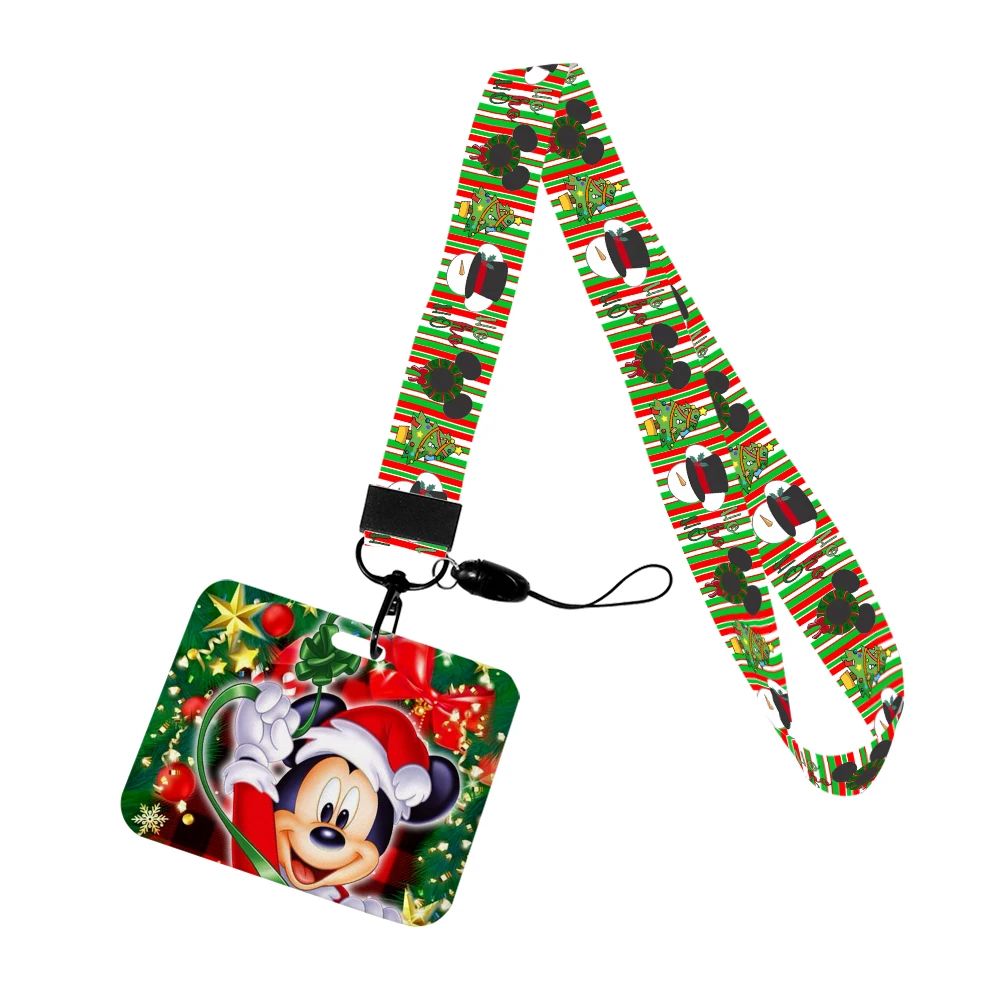 Disney Natal Mickey Mouse seri hijau pemegang lencana kartun lucu kartu Id pemegang kartu Bus Lanyard untuk Aksesori hadiah Natal