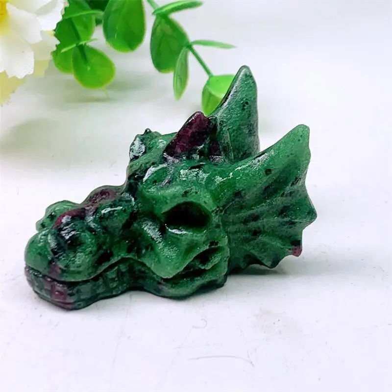 6.3CM Natural Ruby In Zoisite Dragon Skull Carving Head Polished Animal Powerful Statue For Home Decoration Gift 1pcs