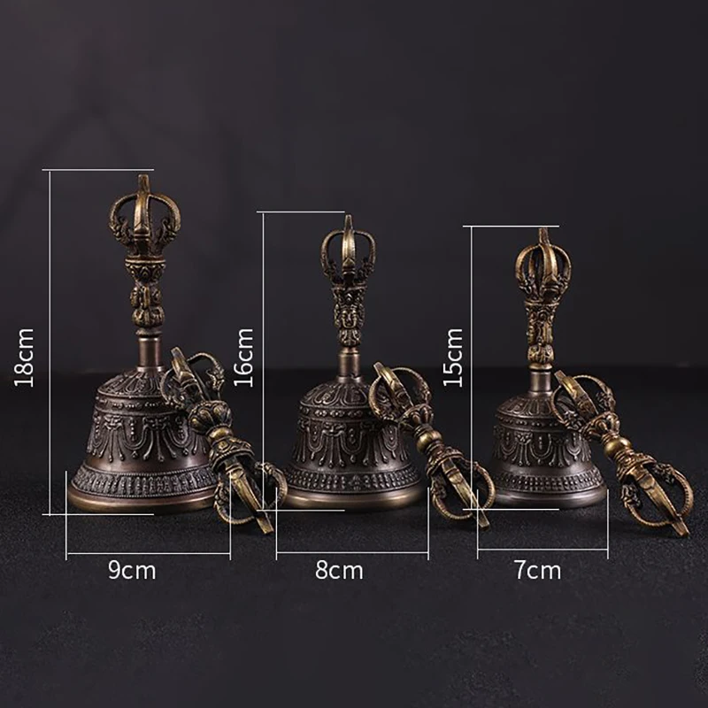 Nepal Brass Tibetan Bells Handmade Carved Vajra Bell Pestle Handheld Wind Chimes Buddhist Meditation Bell Sound Healing Gifts