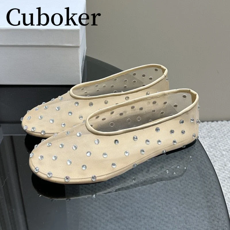 

Hot SALE Popular Brand Crystal Inlaid Flat Shoes Leather Women's Shallow Ballet Dance Shoes Summer Mesh Loafers Designer Shoes