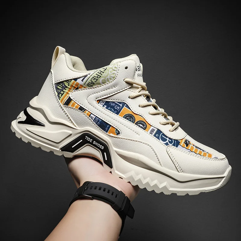 

Spring Men's Shoes New Breathable High-top sneaker Men's Korean-style All-match White Elevated Running Dad Shoes Trendy Shoes