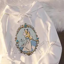 Sudadera con capucha de manga larga suave para mujer, diseño con estampado de dibujos animados de Alicia en el país de las Maravillas, estilo Kawaii, temporada de otoño e invierno