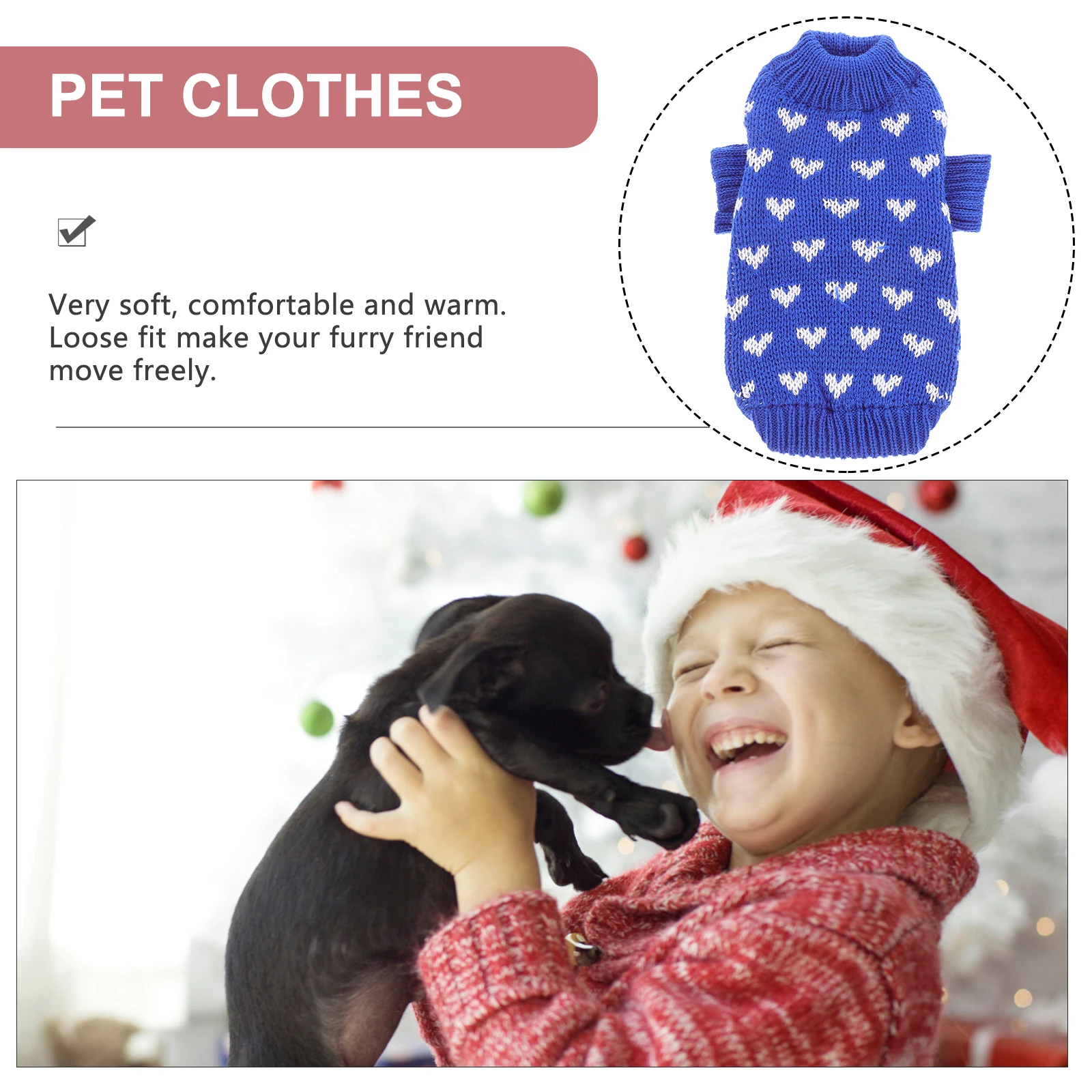 

Warm Puppy Sweater Heart Design Stretchy Dog Knitwear Winter Clothes Pet Costume Outdoor Adorable Vest Xs Size