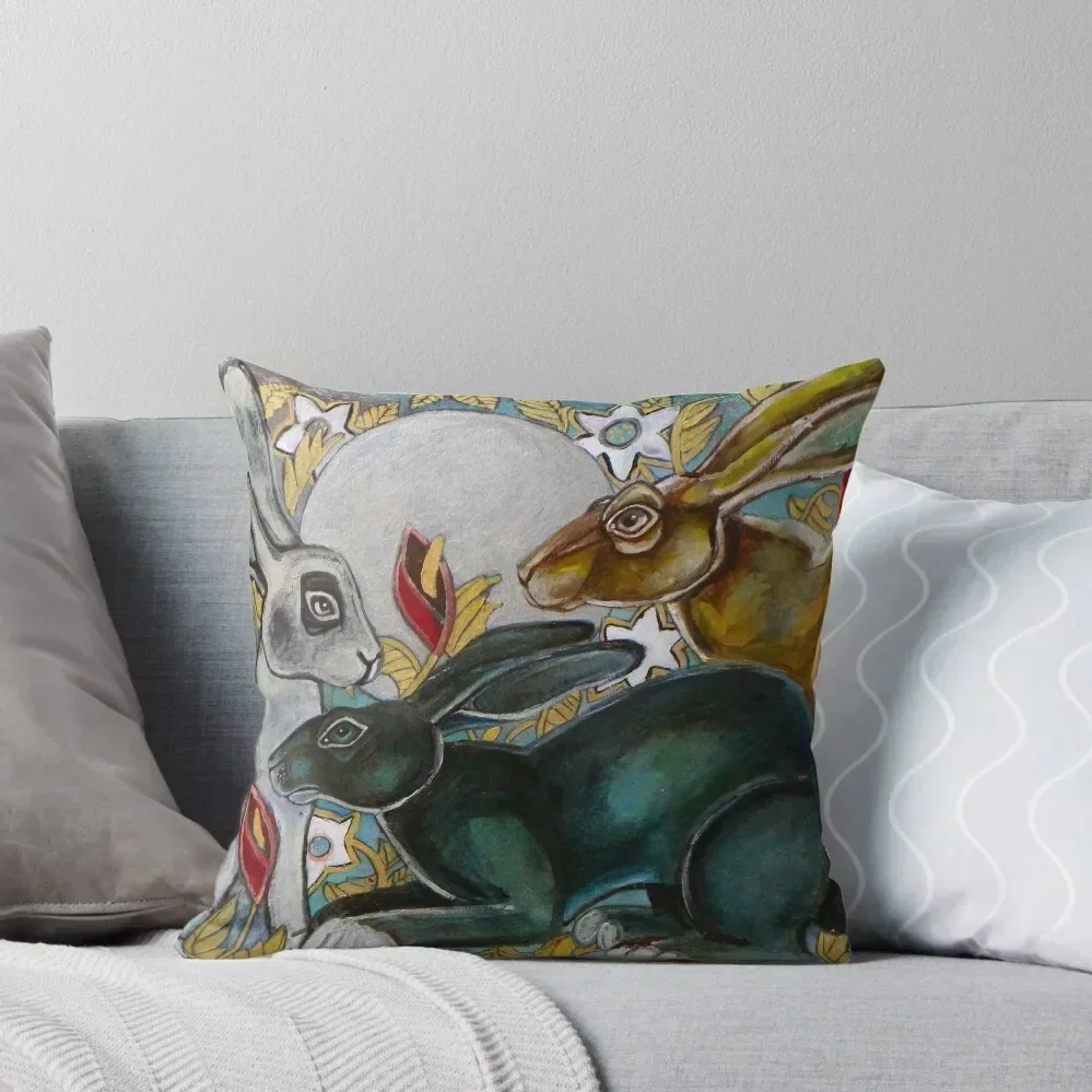 

Three Moon Gazing Hares Throw Pillow Embroidered Cushion Cover christmas pillowcases Plaid Sofa pillow pillowcase pillow