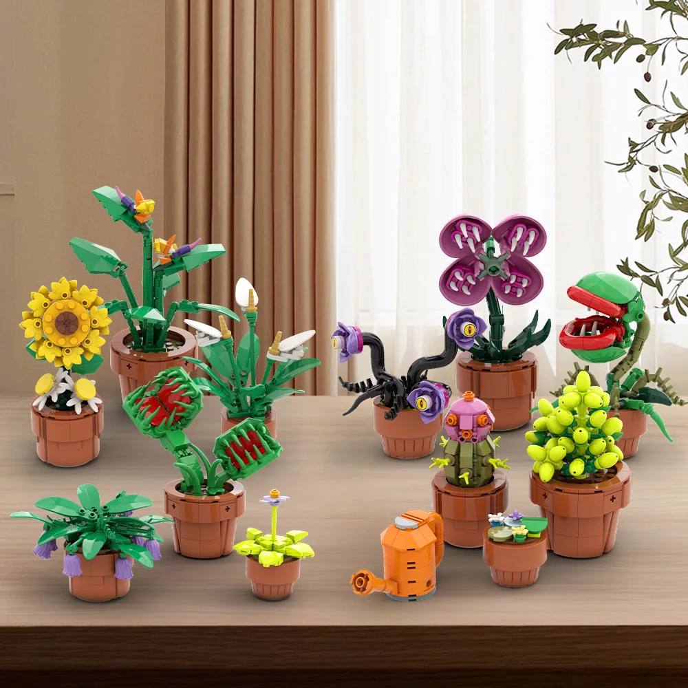 

Gobricks MOC potted tropical plants Building Blocks Model Creative Carnivorous Plant Bricks diy Assembled Toy Children Gift