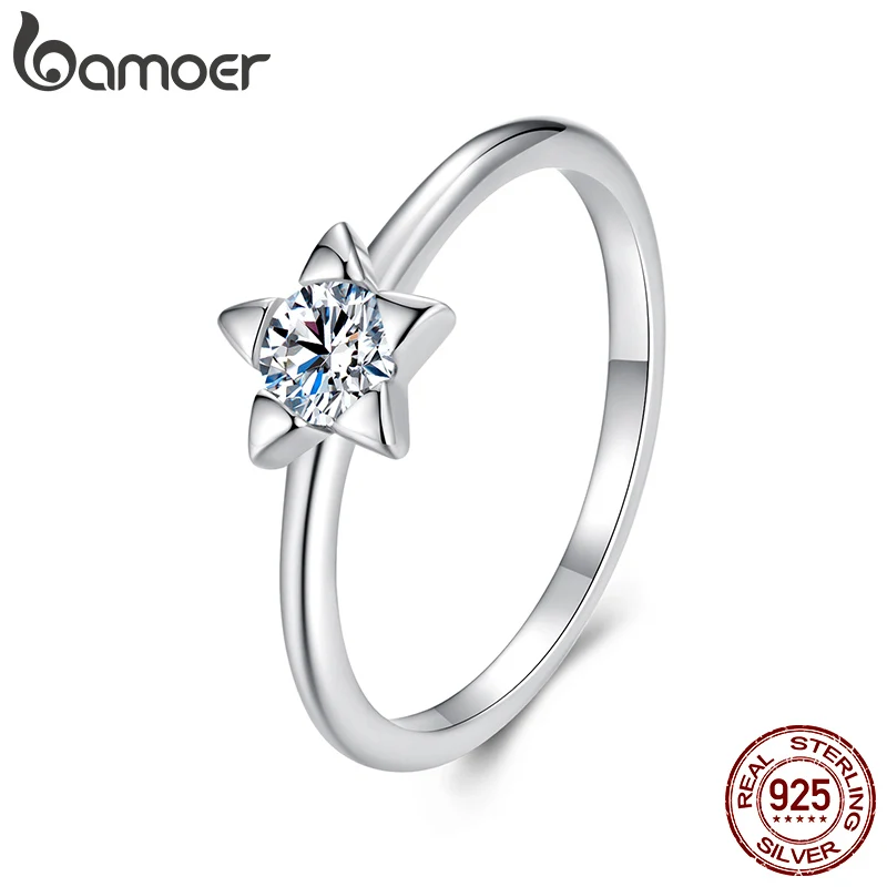 

BAMOER 925 Sterling Silver Exquisite Star Moissanite Ring for Women Anniversary Statement Gift Fine Jewelry MSR064