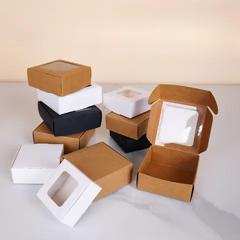 50/100pcs 크래프트 상자 창 종이 선물 상자 케이크 포장 결혼식 홈 파티 머핀 포장 크리스마스 선물